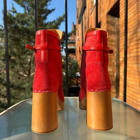 New Swedish Hasbeens Sophisticated Jodhpur Sophia Heeled Clog Boot Red Women 10 - Picture 9 of 12